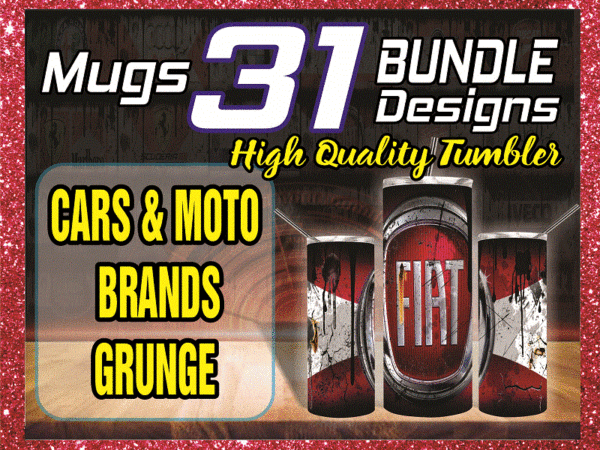 Bundle 31 tumber, cars & moto brands grunge design, 20oz skinny straight bundle, template for sublimation, digital download, tumbler digital 1014591399