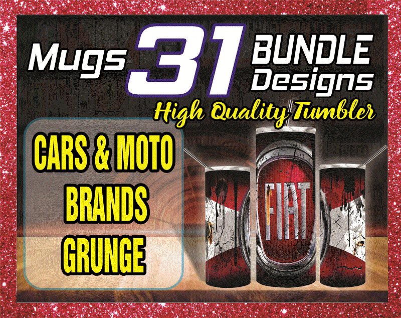 Bundle 31 Tumber, Cars & Moto Brands Grunge Design, 20oz Skinny Straight Bundle, Template For Sublimation, Digital Download, Tumbler Digital 1014591399