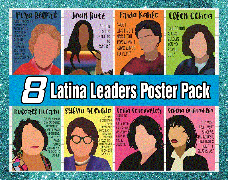 Bundle 8 Latina Leaders Poster Pack, Empowered Women, Changemakers, World Changers, Rainbow, Aesthetic, Printable, Classroom, Social Justice 1045886933