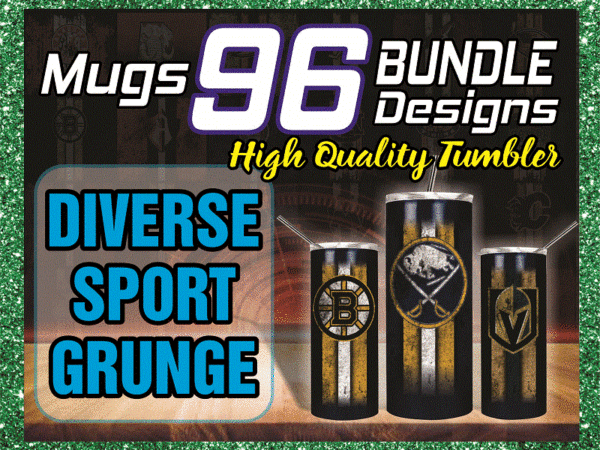 96 diverse sport grunge designs, 20oz skinny straight bundle, template for sublimation, digital download, tumbler digital 1014591399