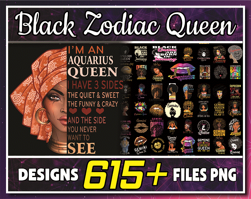 Combo 600+ Black Zodiac Queen PNG, 12 Zodiac Birthday Png Bundle, 12 Horoscope Symbols Png, Queens Are Born Png, Black Queen Zodiac WordArt 975729377