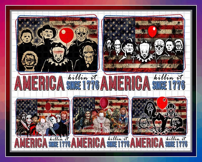 Bundle 4th Of July Horror Killers PNG, Horror Killers PNG, Independence Day, Halloween Movie Fan, Jason Michael Freddy, Horror Characters 1026051594