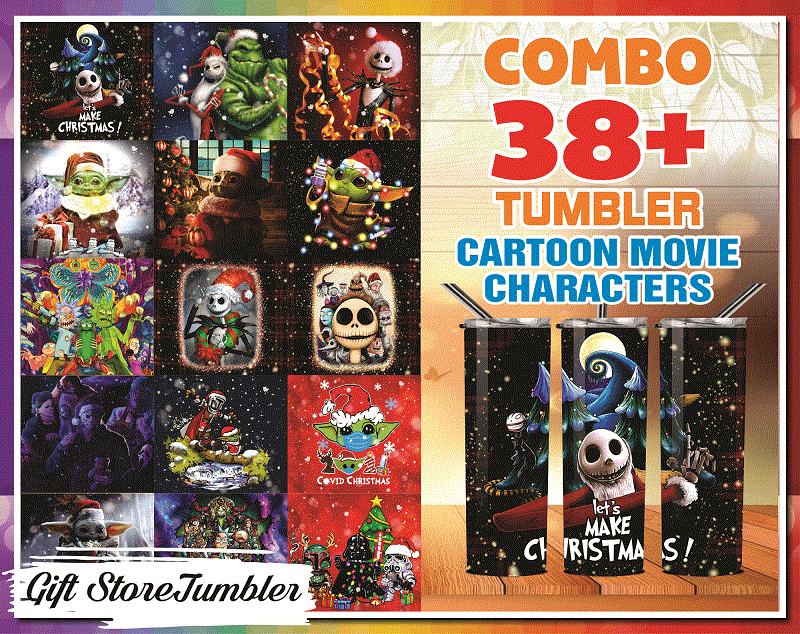 Over 38 Cartoon Movie Characters Tumbler(JackSkellington – Rick- babyyoda), 20 oz Skinny Digital File, Combo Tumbler , Tumbler DIgital 8808122010