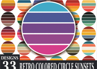 33 Files Retro Colored Circle Sunsets Clipart, Circle Round Background Vintage Color Palettes Commercial License Print On Demand 988658536 988658536