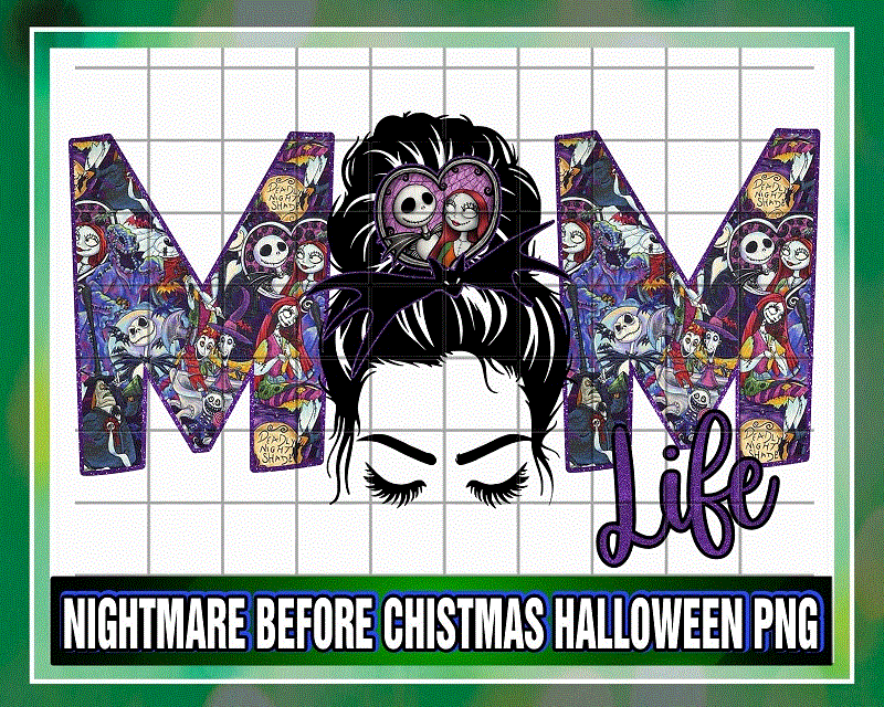MOM Life Halloween, Nightmare Before Chistmas, Purple Glitter, PNG Sublimation, Digital Download 1050454117