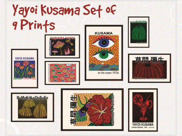 Yayoi kusama set of 9 prints, gallery wall set, exhibition wall art, yayoi kusama poster, museum exhibition, printable wall art, digital art 1071389984 t shirt design template