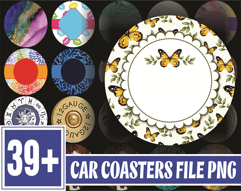 Combo 42 Designs Car Coaster Png Bundle, Coaster Bundle, Mockup Included, Sublimation Designs, Digital Download 797654977