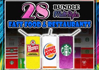 Combo 28 Fast Food & Restaurants Multi Designs Tumber, 20oz Skinny Straight,Template for Sublimation,Full Tumbler, PNG Digital Download 1014533239