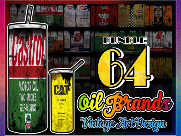 Combo 64 Oil Brands Vintage Art Designs , 20oz Skinny Straight,Template for Sublimation,Full Tumbler, PNG Digital Download 1014533239