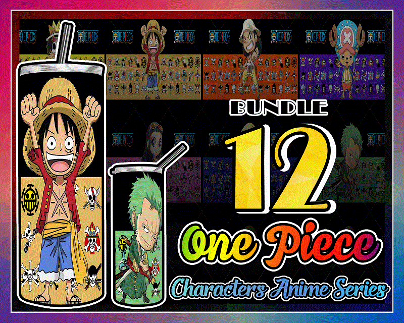 Combo 12 One Piece Characters Anime Series Designs , 20oz Skinny Straight,Template for Sublimation,Full Tumbler, PNG Digital Download 1014533239