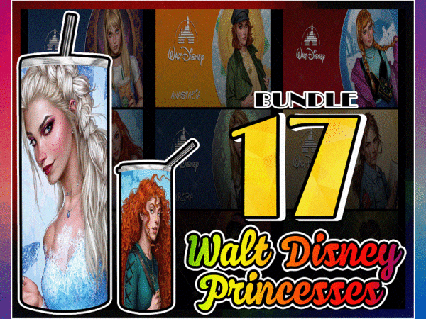 Combo 17 walt disney princesses designs , 20oz skinny straight,template for sublimation,full tumbler, png digital download 1014533239