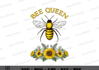 Be Kind Bee Queen Design Sublimation Files & Animal Lover Cameo Htv Prints, Bee Vector Png Files, Yellow Bee Art Sublimation Design