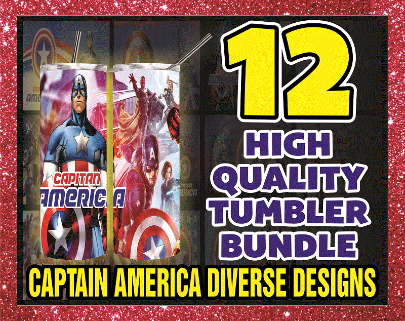 12 Captain America Diverse Designs , 20oz Skinny Straight, Template For Sublimation, Digital Download, Tumbler Digital, Digital File 1014591399