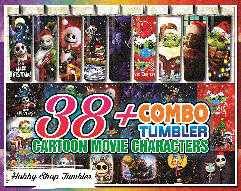 Over 38 Cartoon Movie Characters Tumbler(JackSkellington – Rick- babyyoda), 20 oz Skinny Digital File, Combo Tumbler , Tumbler DIgital 8808122010