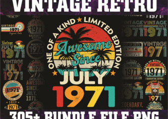 Bundle 315 Vintage Retro 1971 Birthday, 50th Birthday Gift PNG, Files For Shirt, Print To Cut Files Combo, PNG Bundles, Digital Download 1013056948