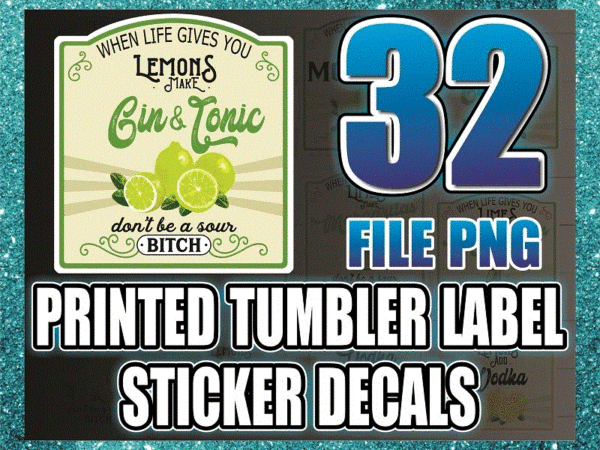 — bundle 32 png printed tumbler label sticker decals, mix & match graphics, lemonade, white waterslide, clear waterslide, digital download 1022413628