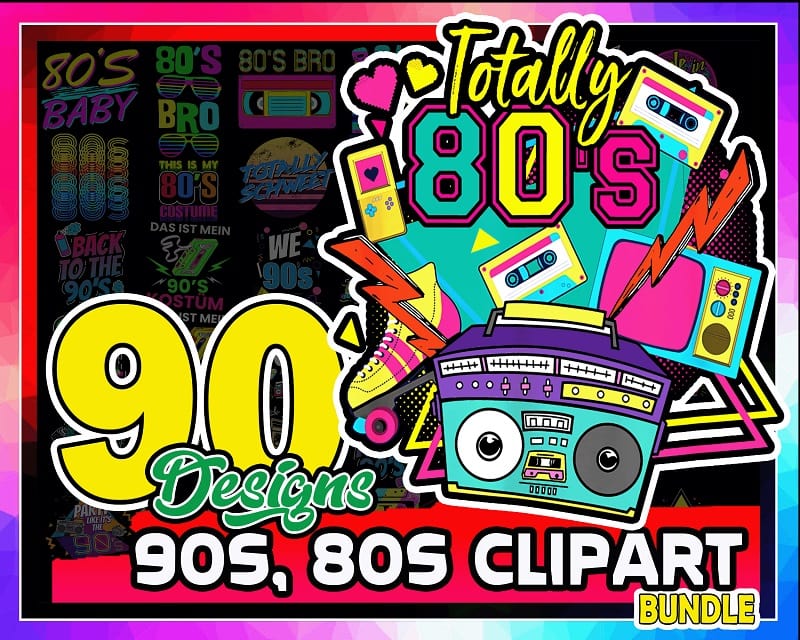 90 Designs 90s, 80s Clipart, Neon 80s Clipart, 1980, 1990 Retro, Neon, Digital Graphics, 80s Party, I Love 80s, Digital Download 1005923935