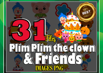 Bundle 31 Plim Plim the clown and Friends, images PNG, clipart, Plim Plim Cartoon Characters Png, Transparent Background, Instant Download 971509863