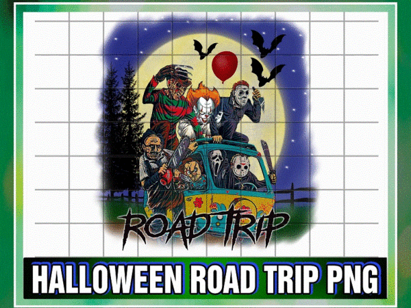 Halloween road trip png, horror villain van moon, jason michael, pennywise scream, chucky png, transfer sublimation, digital download 1049995967 graphic t shirt