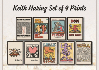 Keith Haring Set of 9 Prints, Gallery Wall Set, Exhibition Poster, Keith Haring Poster Set, Prints Wall Art, Printable Wall Art 1039067129