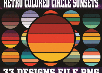 33 Files Retro Colored Circle Sunsets Clipart, Circle Round Background Vintage Color Palettes Commercial License Print On Demand 988658536