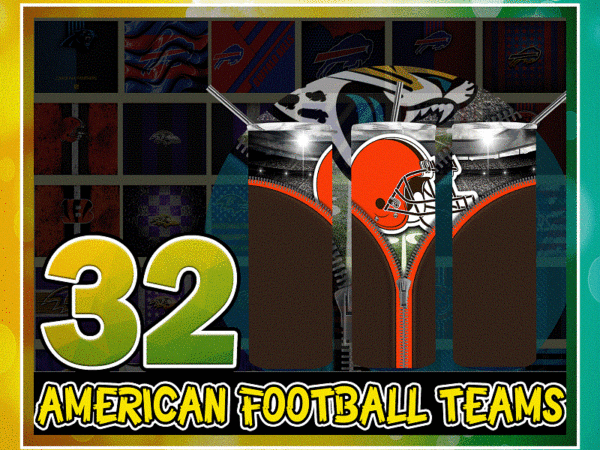32 american football teams ziipper design 20oz skinny straight tapered, template for sublimation, full tumbler wrap, png digital 1000618922