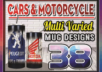 Combo 38 Cars & Motorcycle Multi Varied Designs, 20oz Skinny Straight,Template for Sublimation,Full Tumbler, PNG Digital Download 1014533239