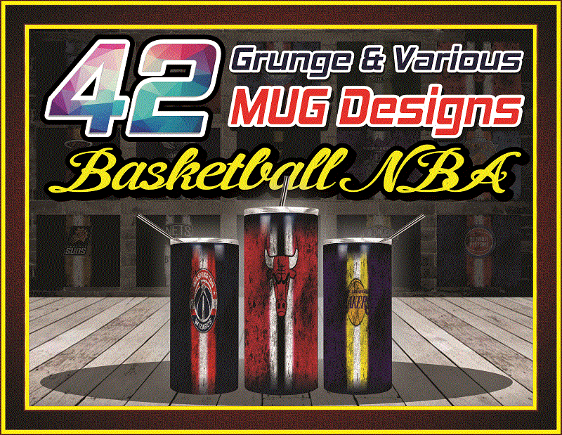 Combo 42 Basketball NBA Grunge & Various Designs, 20oz Skinny Straight,Template for Sublimation,Full Tumbler, PNG Digital Download 1014533239