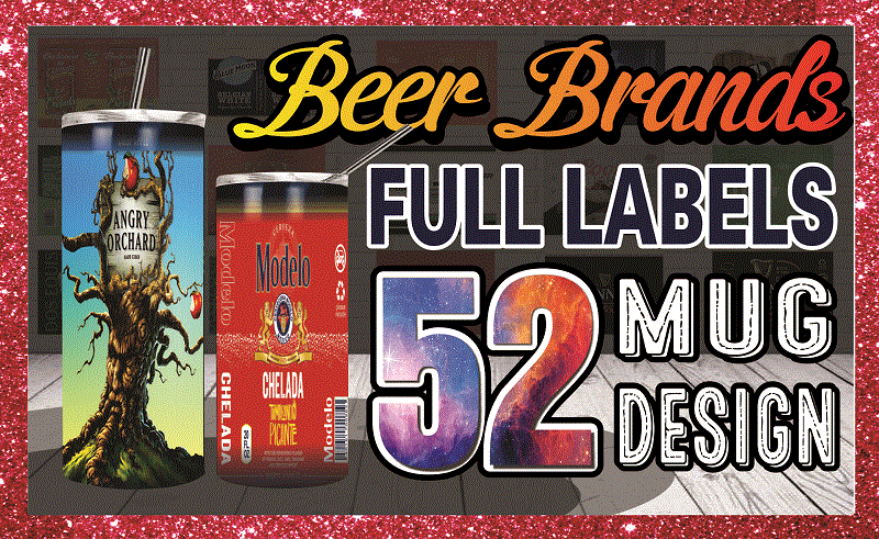 Combo 52 Beer Brands Full Labels, 20oz Skinny Straight,Template for Sublimation,Full Tumbler, PNG Digital Download 1014533239