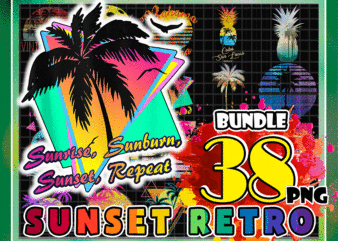 Bundle 38 Sunset Retro Png, Retro 1980s 1990s Png, Summer Holiday, Vintage Retro Sunris e Palm Trees Png, Adventure png, Vaporwave Palm Trees, Digital Download 996952859