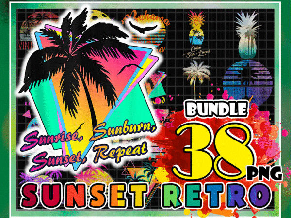 Bundle 38 sunset retro png, retro 1980s 1990s png, summer holiday, vintage retro sunris e palm trees png, adventure png, vaporwave palm trees, digital download 996952859 t shirt template