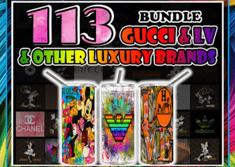 Combo 113 Gucci , LV & Other Luxury Brands Designs Tumber, 20oz Skinny Straight,Template for Sublimation,Full Tumbler, PNG Digital Download 1014533239