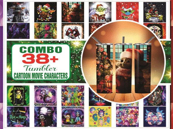 Over 38 cartoon movie characters tumbler(jackskellington – rick- babyyoda), 20 oz skinny digital file, combo tumbler , tumbler digital 8808122010 t shirt design online