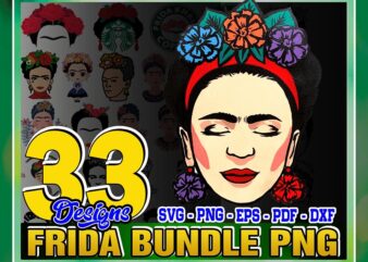 Bundle 33 Frida Png Designs, Frida Clipart, Drawn Fridas, Fridas Portrait Png, Frida Starbucks Coffee Labels, Silhouette, Svg, Png 1036481481