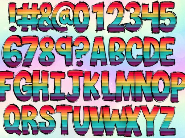 Summer alphabet sublimation design bundle, colorful hand drawing alphabet fonts separated