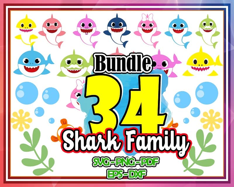 Bundle 34 Shark family SVG, Layered Shark Family png, Birthday family svg, Birthday clipart Shark, Shark Girl, svg,eps,dxf, Digital Download 941270093