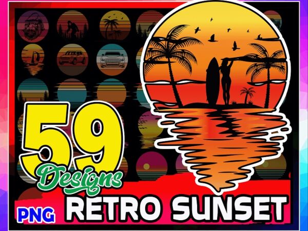 59 designs sunset png bundle, vintage retro sunset png, retro tropical beach png, beach palm tree, sunset sublimation, vintage retro bundle 964124587