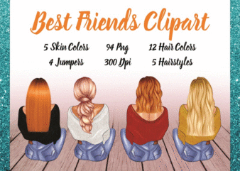 Bundle Best friends Clipart, Hair Colors, Hair Styles, Skin Colors, Jumpers, Build your own characters, Autumn Fall, Digital Download 872415307 t shirt template