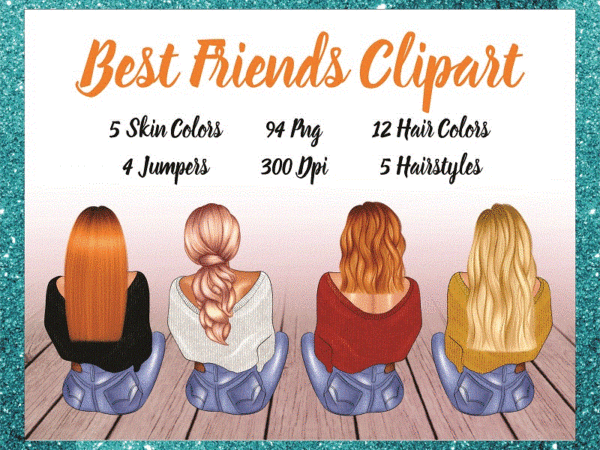 Bundle best friends clipart, hair colors, hair styles, skin colors, jumpers, build your own characters, autumn fall, digital download 872415307 t shirt template