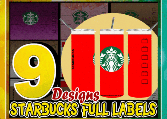 9 Starbucks Full Labels Designs, Straight Tapered, Template For Sublimation, Full Tumbler Wrap, Digital Download, Tumbler Sublimation 1000618922