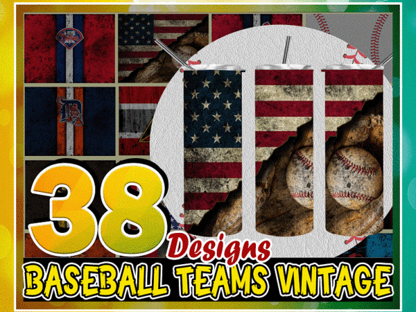 38 baseball teams vintage grunge &various styles design, straight tapered, template for sublimation, full tumbler wrap, png digital download 1000618922