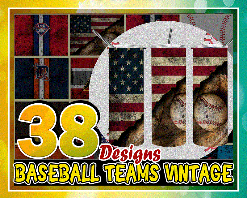 38 Baseball Teams Vintage Grunge &Various Styles Design, Straight Tapered, Template For Sublimation, Full Tumbler Wrap, PNG Digital Download 1000618922