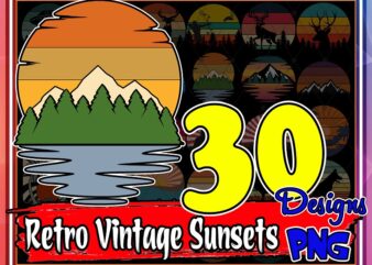 30 Designs Retro Vintage Sunsets Multi Pack, Adventure Logos Clip Art PNG, Graphics Commercial License, Digital Download 797728381