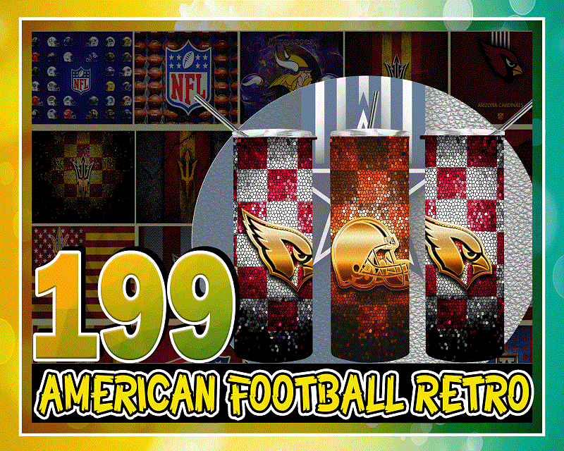 199 American Football Retro Grunge & Various Styles 20oz Skinny Straight Tapered, Template For Sublimation, Full Tumbler Wrap, PNG Digital 1000618922