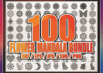 Bundle 100 Flower Mandala Designs, SVG PNG JPG, Mandala svg files for Cricut, Clipart Vector, Mandala Cut File, Flowers, Animal Shapes 877146316