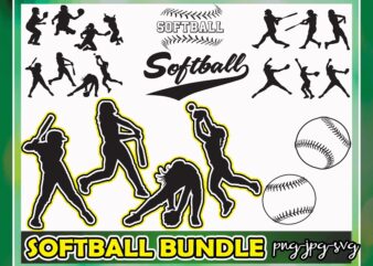 Softball Player Bundle with Text and Softballs Clipart softball player svg, softball silhouette svg, Softball svg bundle, Digital Download 933614854