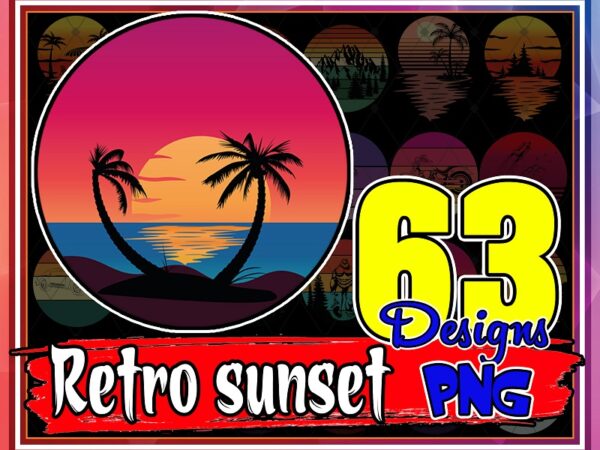 63 designs sunset png bundle, vintage retro sunset png, retro tropical beach png, beach palm tree, vintage retro bundle, sunset sublimation, 950223464