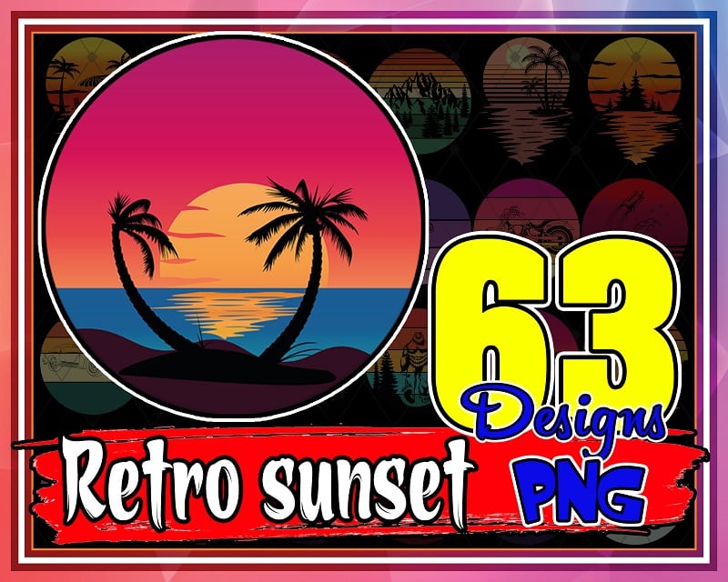 63 Designs Sunset png Bundle, Vintage Retro Sunset png, Retro Tropical Beach Png, Beach Palm Tree, Vintage Retro Bundle, Sunset Sublimation, 950223464