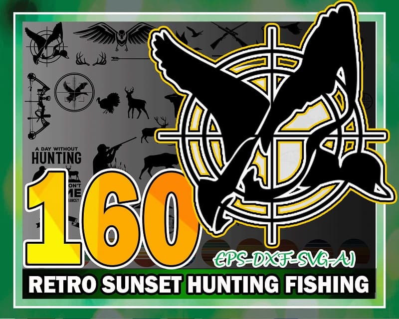 Bundle 160 Retro Sunset Hunting Fishing SVG, Retro Sunset Clipart, Hunting Clipart, Hunting Cut File, Deer Elk Buck SVG, Digital Download 858336244