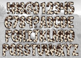 Leopard alphabet sublimation design bundle, Cow print hand drawing alphabet fonts separated, Animal print fonts vector